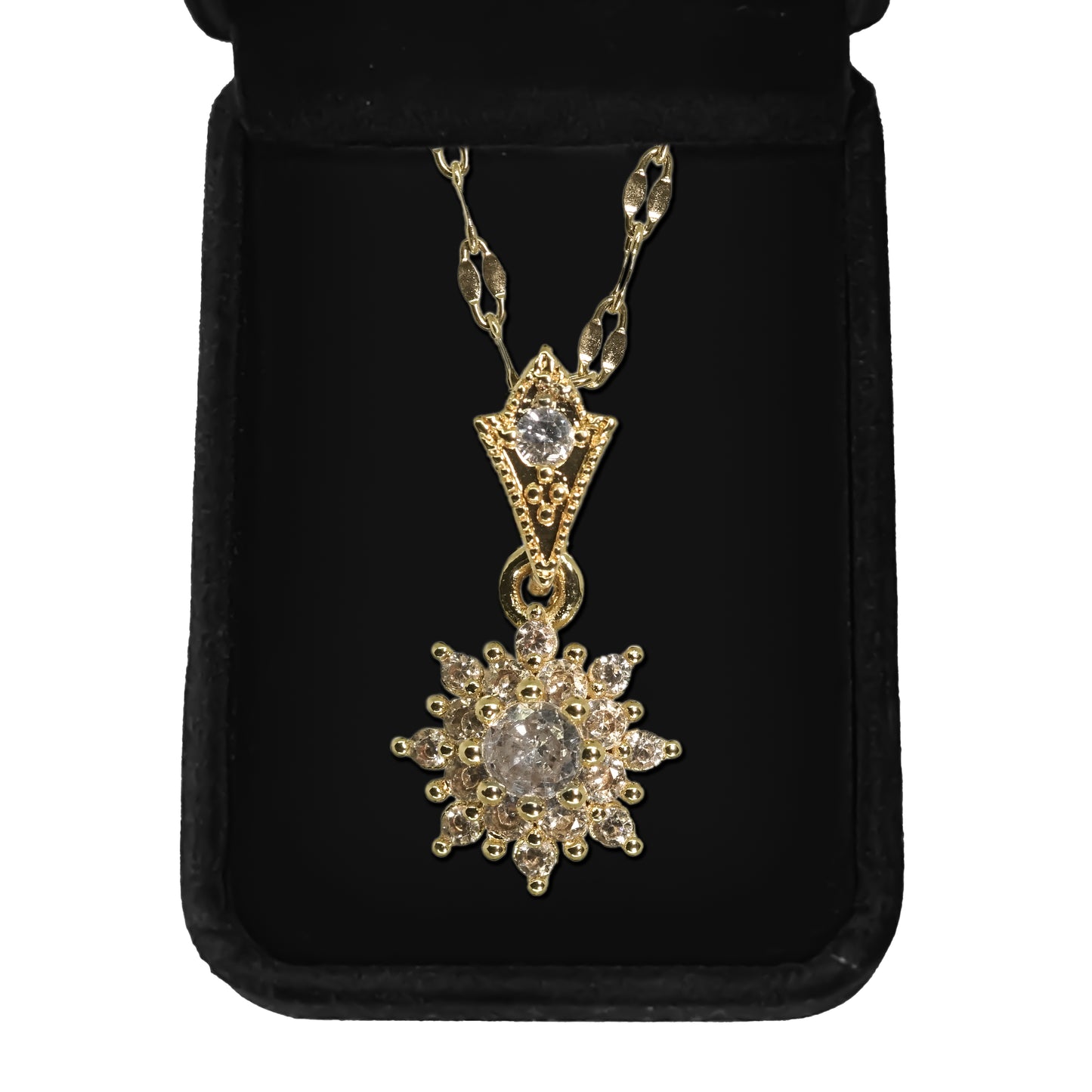 Gold Filled Victorian Rhinestone Flower Necklace