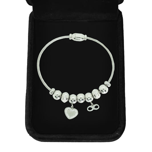 Silver Infinity Heart Charm Bangle