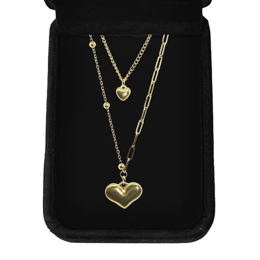 Double Chain Heart Necklace in Gold