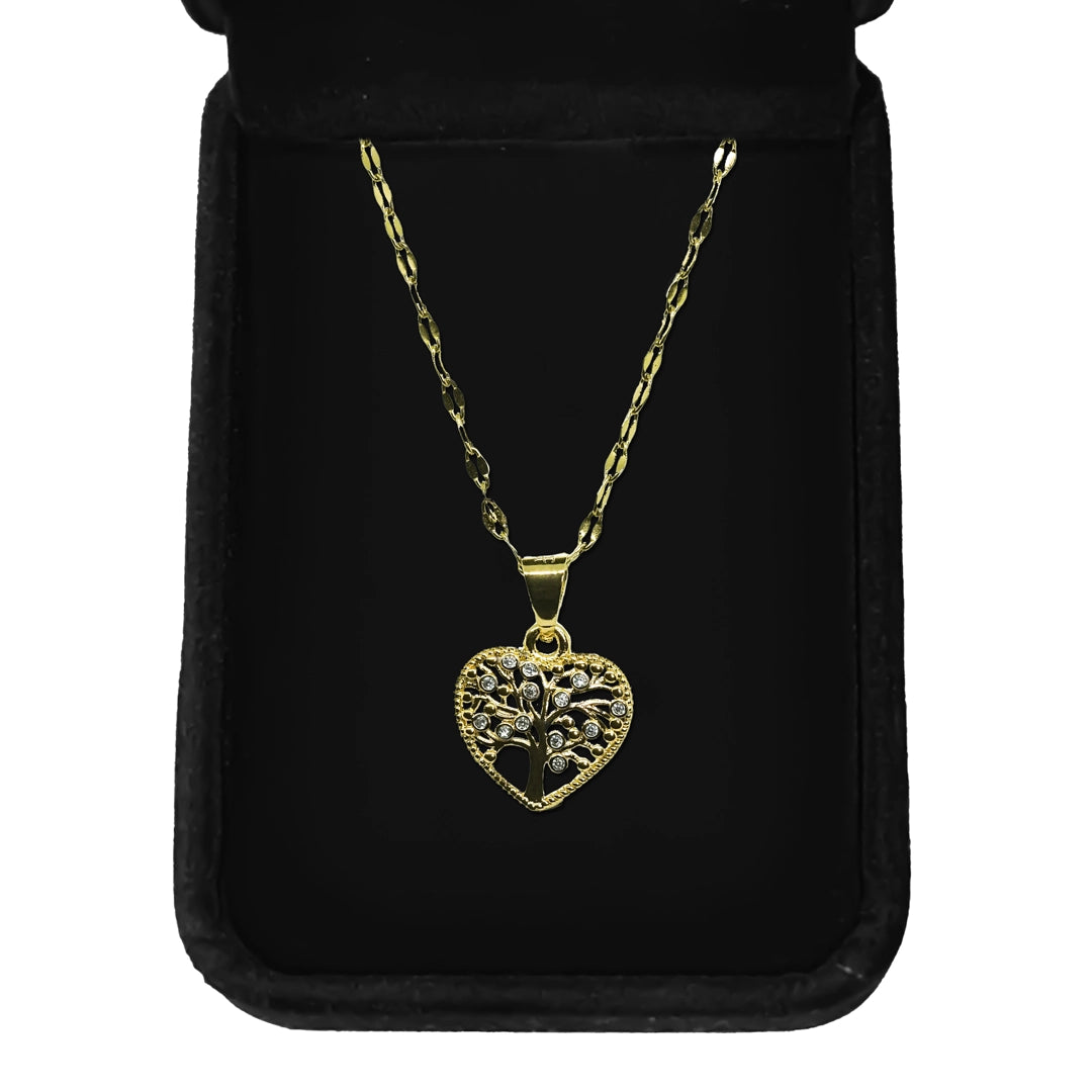 Gold Filled Heart Fortune Tree Necklace