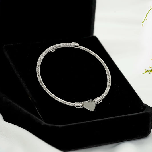 Silver Twisted Heart Charm Bangle