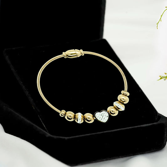 Sparkling Heart and Circle Charm Bangle