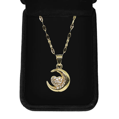 Elegant Crescent Moon and Heart Necklace